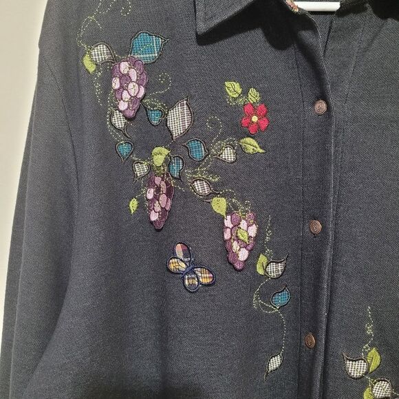Karen Scott Applique Butterflies Grapes Knit Cardigan Shirt Womens Size XL - Picture 3 of 8